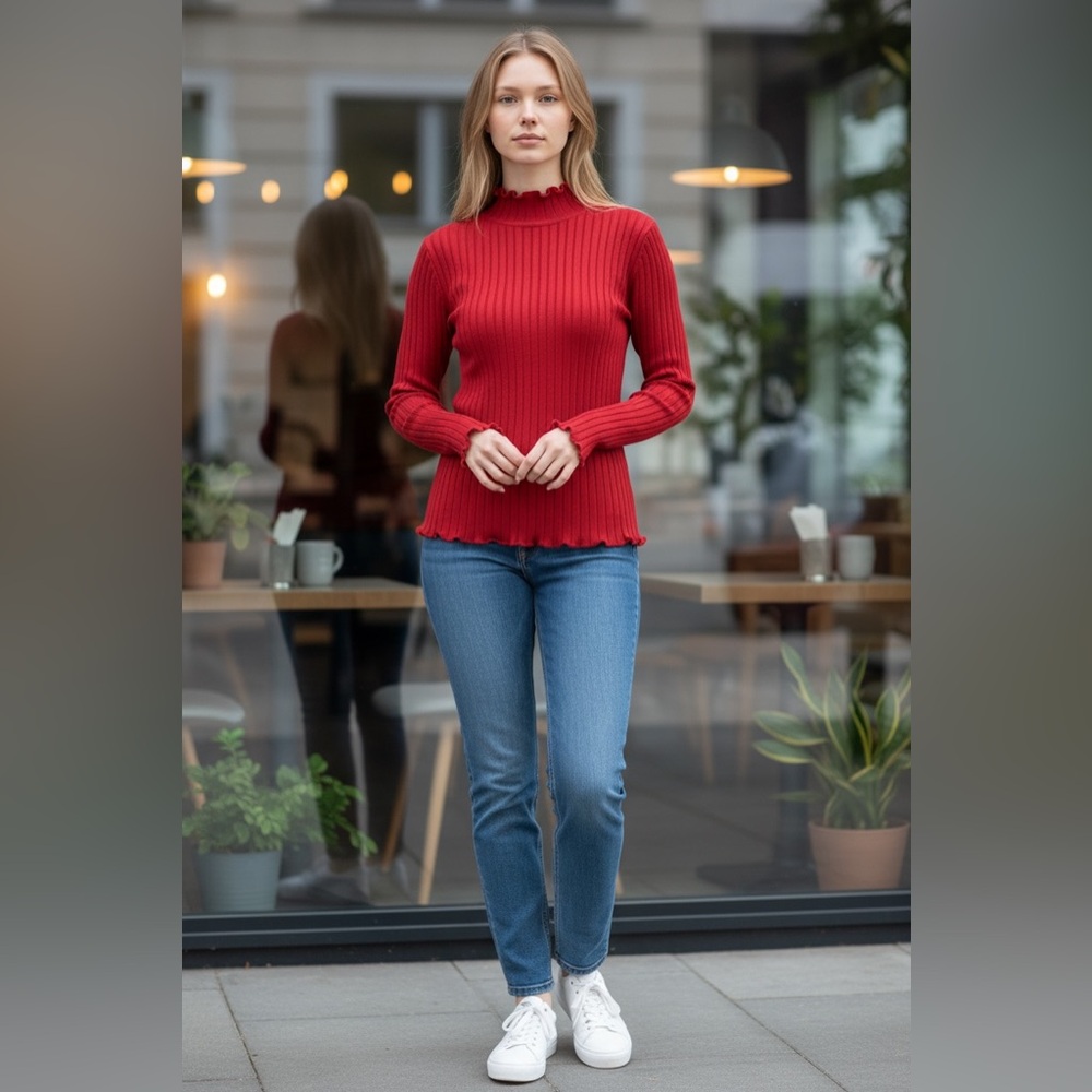 J.‎ Crew Ruffle red mock neck M top blouse